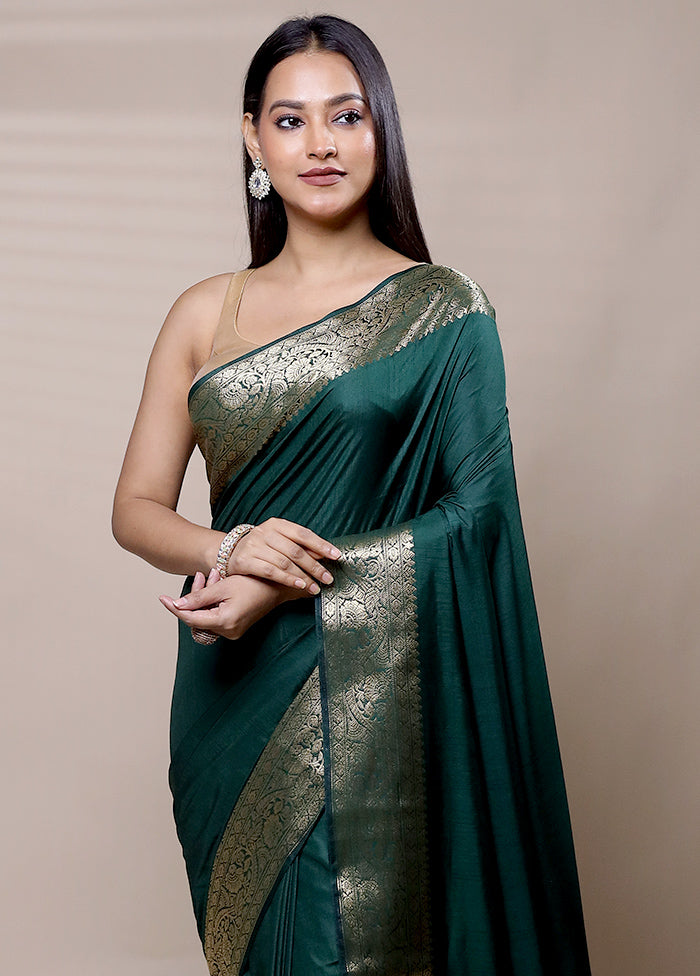 Green Dupion Silk Saree With Blouse Piece