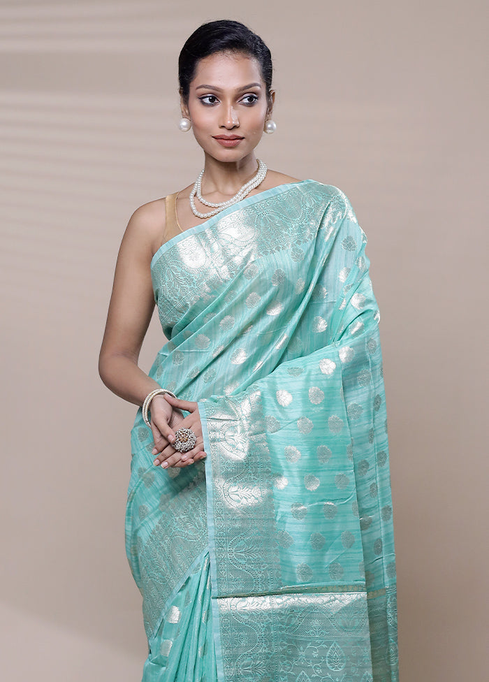 Blue Kora Silk Saree With Blouse Piece