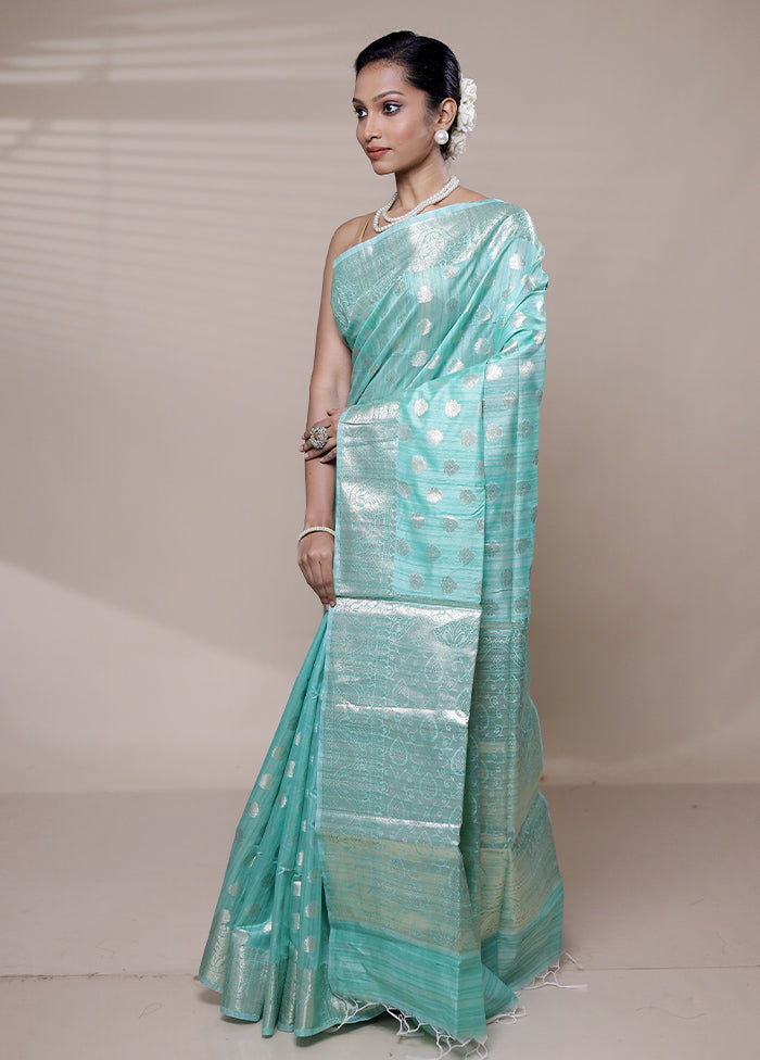 Blue Kora Silk Saree With Blouse Piece