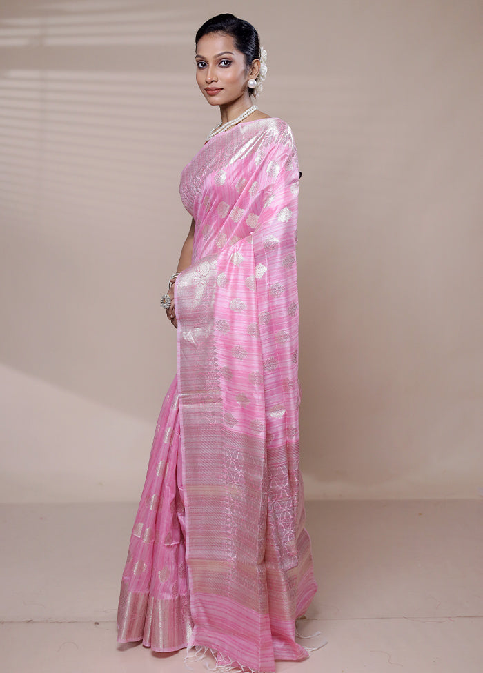 Pink Kora Silk Saree With Blouse Piece