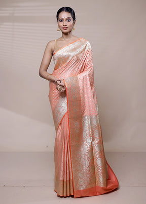 Pink Banarasi Silk Saree With Blouse Piece