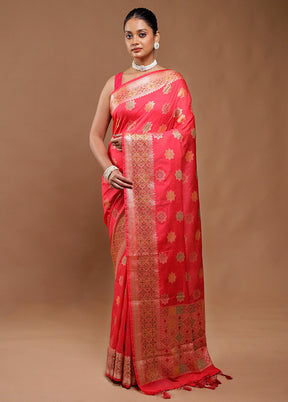 Pink Dupion Silk Saree With Blouse Piece