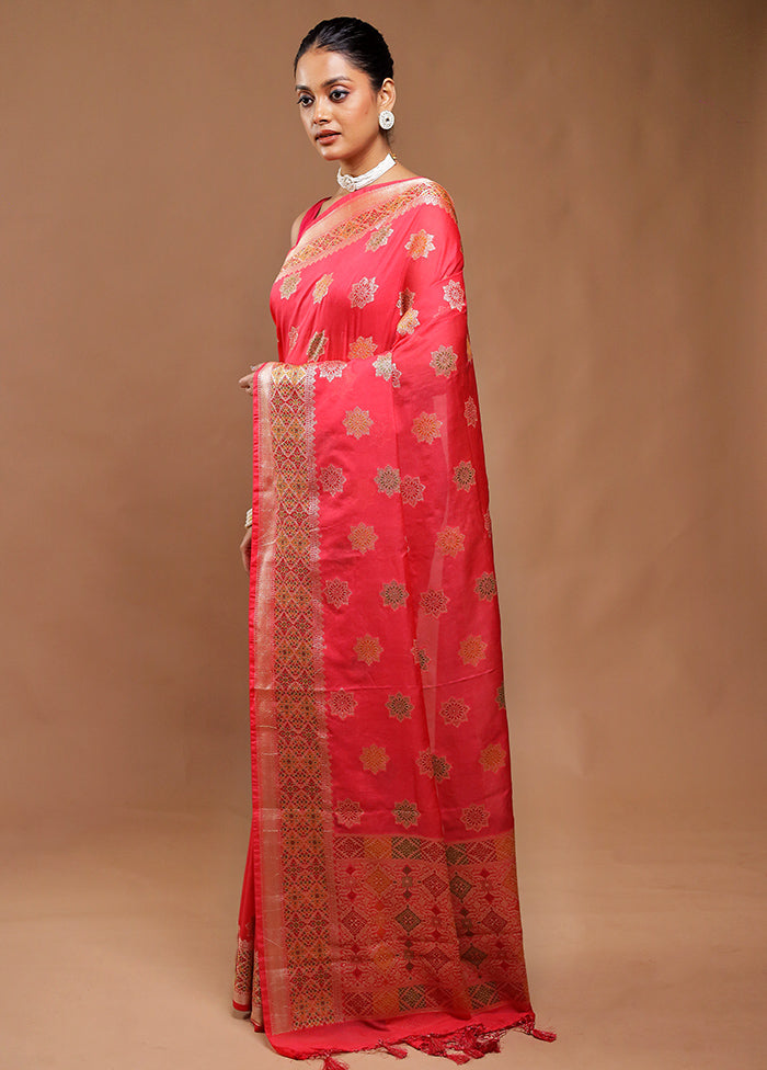 Pink Dupion Silk Saree With Blouse Piece