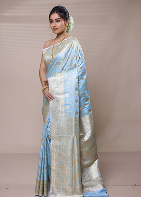 Sky Banarasi Silk Saree With Blouse Piece