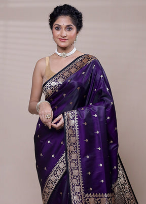 Purple Banarasi Silk Saree With Blouse Piece