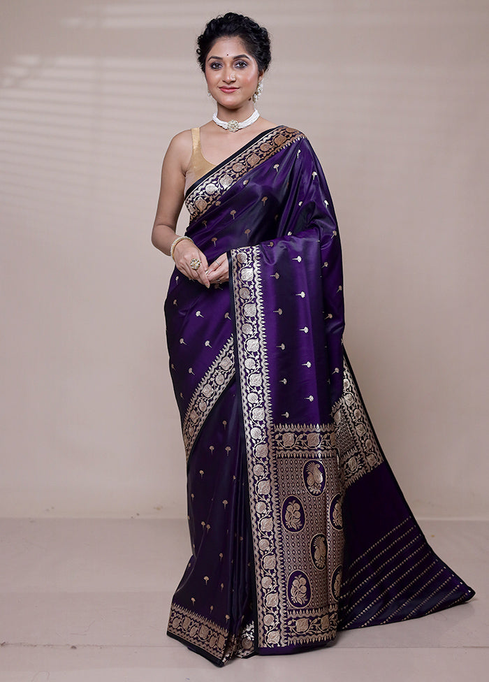 Purple Banarasi Silk Saree With Blouse Piece