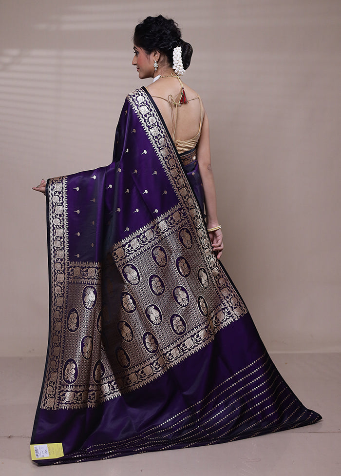 Purple Banarasi Silk Saree With Blouse Piece