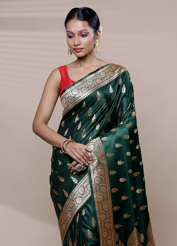 Green Banarasi Silk Saree With Blouse Piece