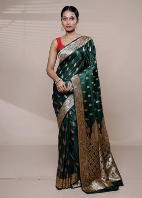 Green Banarasi Silk Saree With Blouse Piece