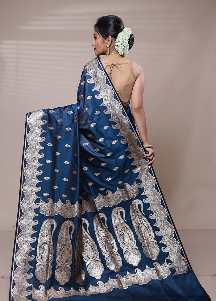 Blue Banarasi Silk Saree With Blouse Piece