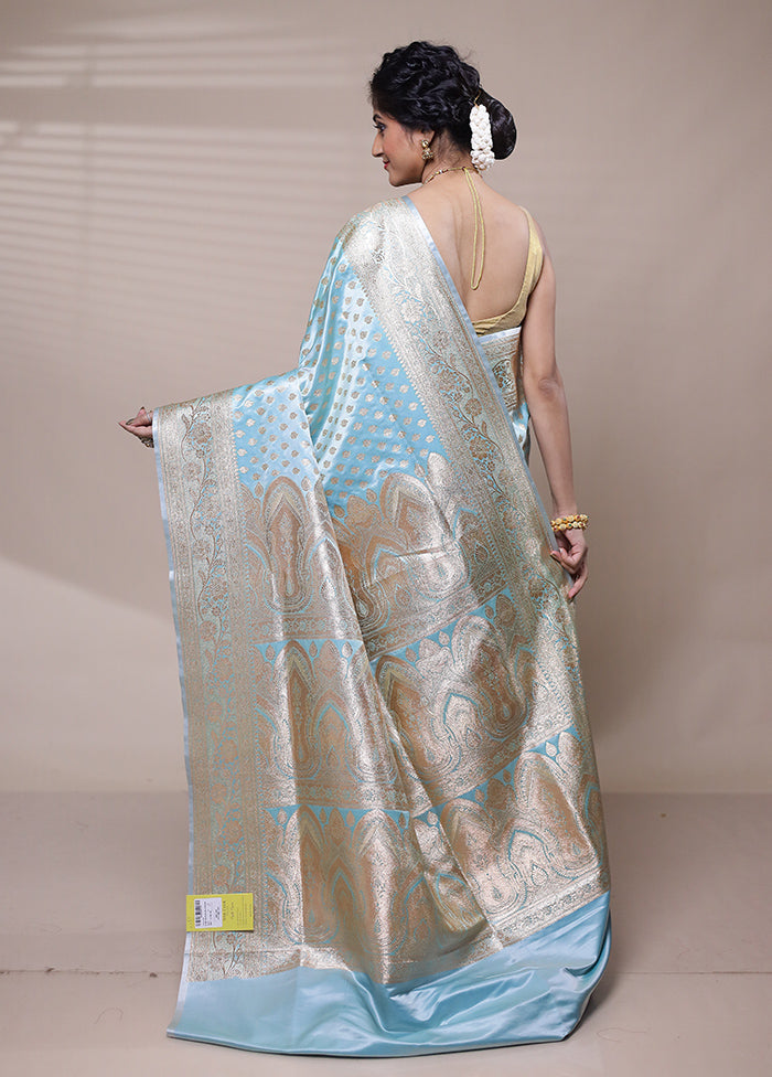 Blue Banarasi Silk Saree With Blouse Piece