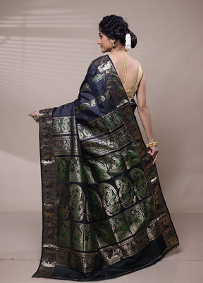 Black Handloom Baluchari Pure Silk Saree With Blouse Piece