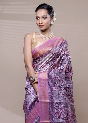 Purple Printed Silk Saree Without Blouse Piece