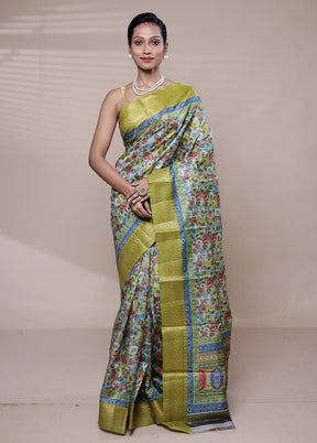 Blue Printed Silk Saree Without Blouse Piece