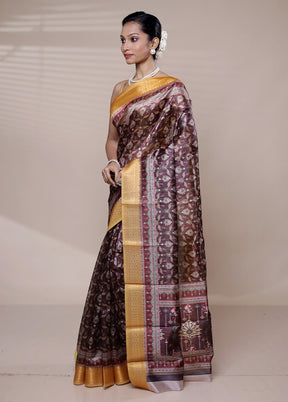 Purple Printed Silk Saree Without Blouse Piece