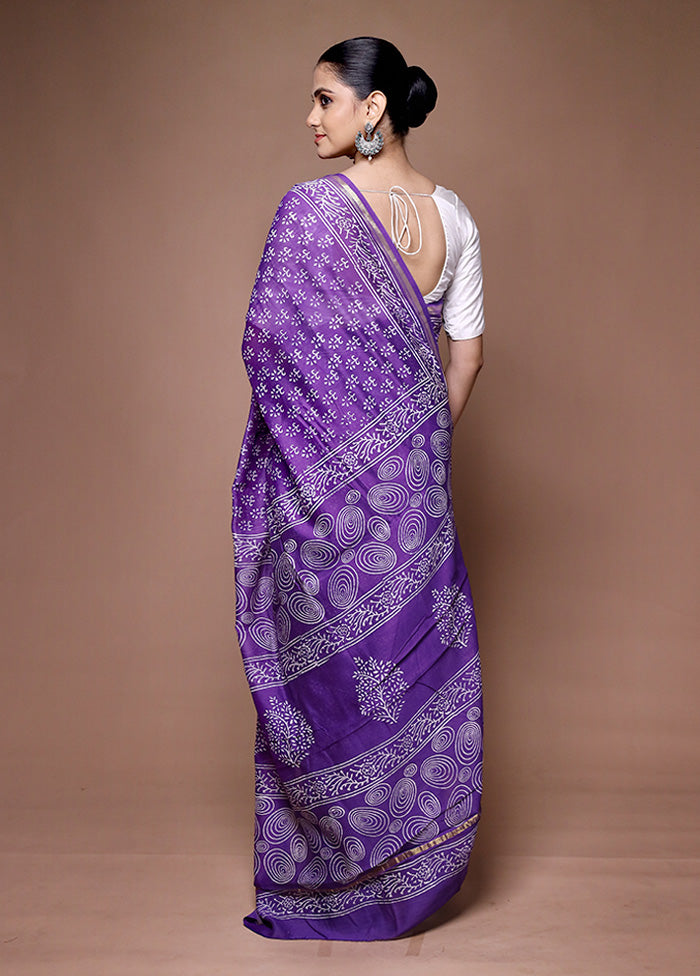 Purple Chanderi Cotton Saree With Blouse Piece