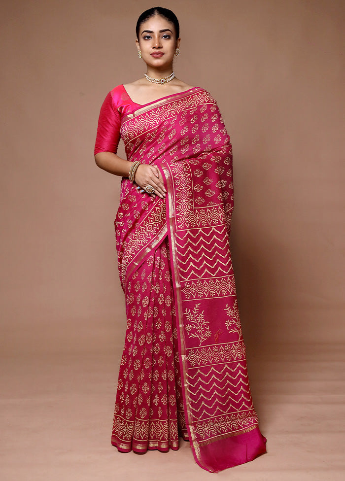 Pink Chanderi Cotton Saree With Blouse Piece