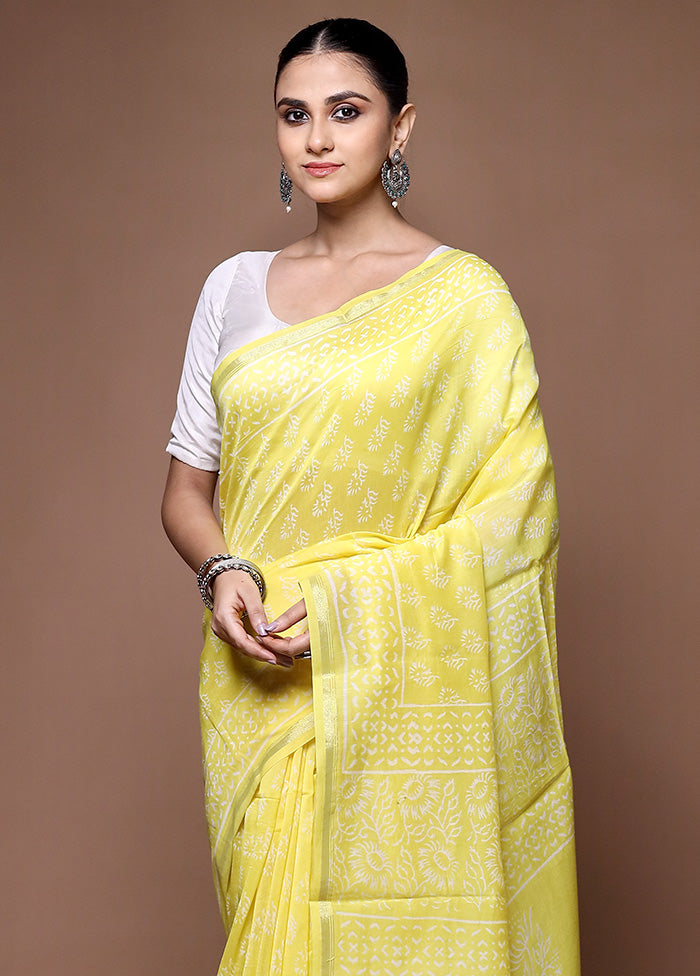 Yellow Chanderi Cotton Saree With Blouse Piece