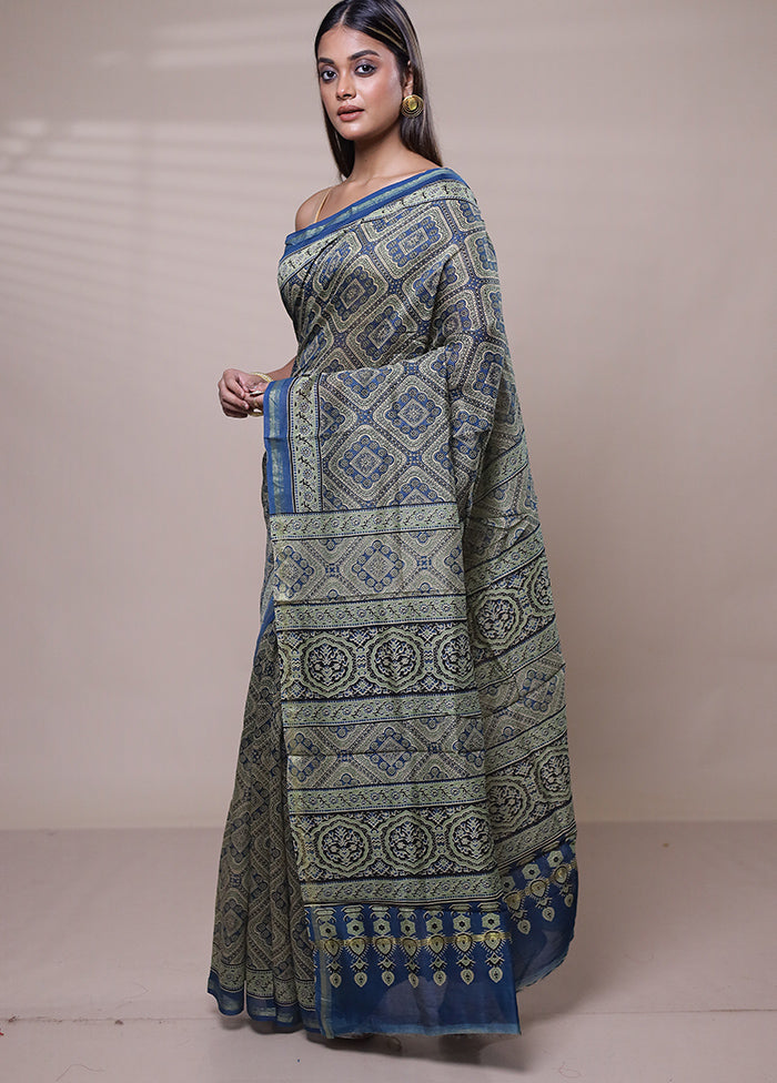 Green Chanderi Cotton Saree With Blouse Piece