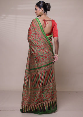 Red Chanderi Cotton Saree With Blouse Piece