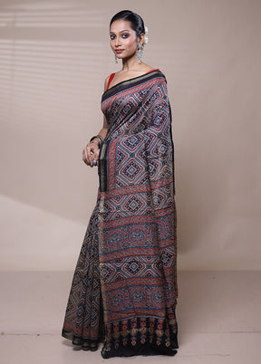 Grey Chanderi Cotton Saree With Blouse Piece