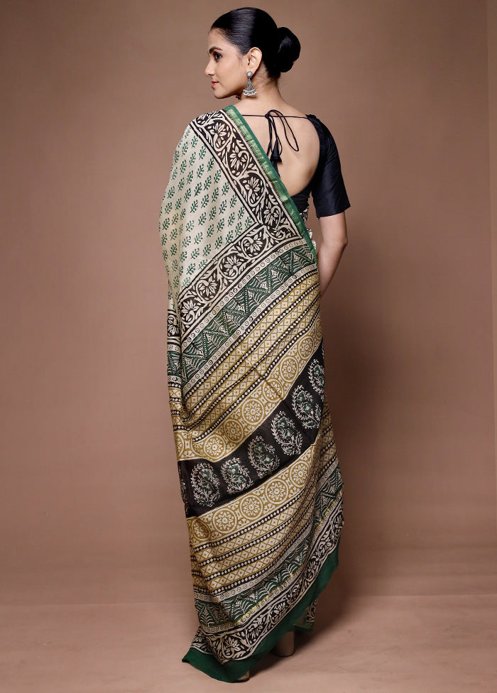 Cream Chanderi Cotton Saree With Blouse Piece