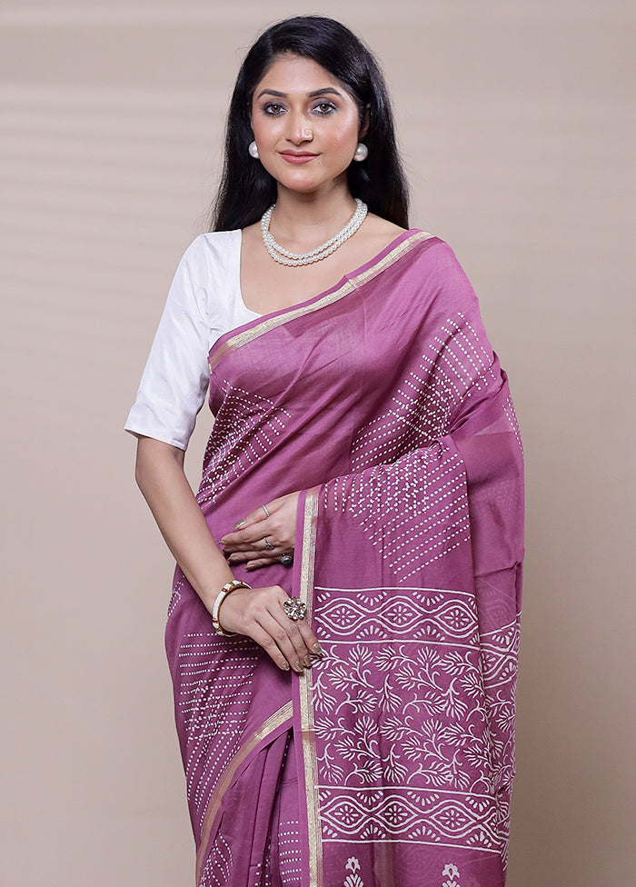 Pink Chanderi Cotton Saree With Blouse Piece