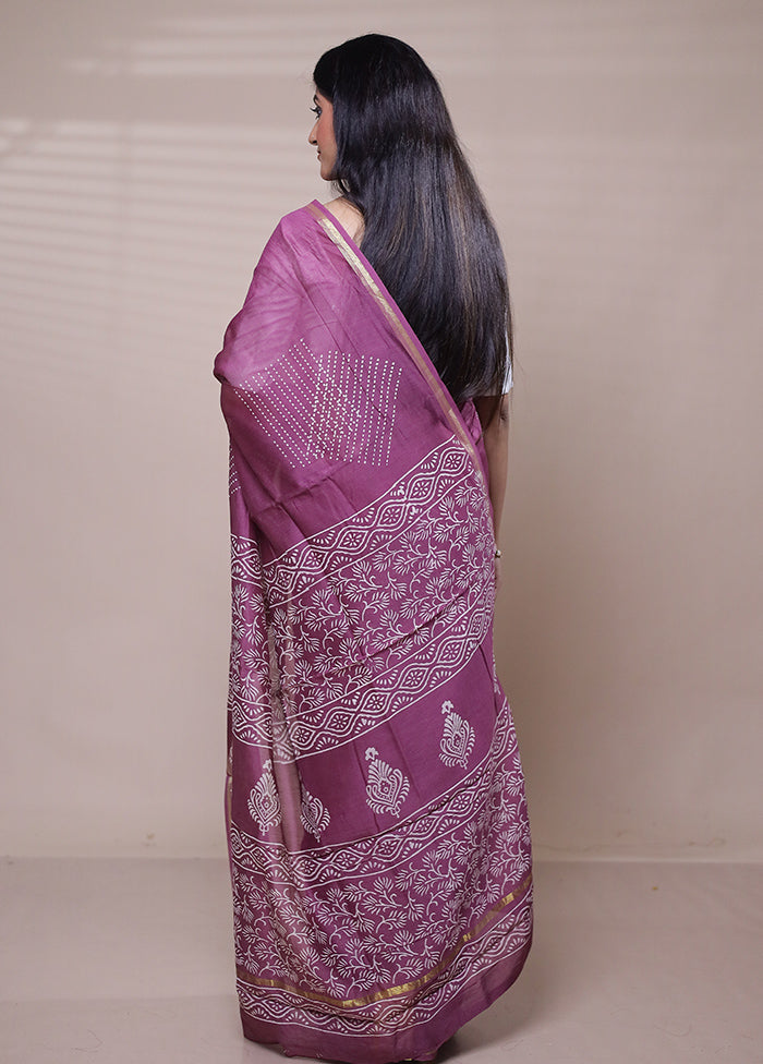 Pink Chanderi Cotton Saree With Blouse Piece