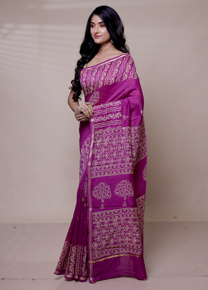 Pink Chanderi Cotton Saree With Blouse Piece