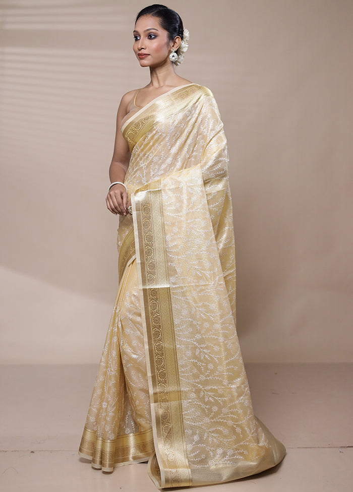 Cream Kota Cotton Saree With Blouse Piece