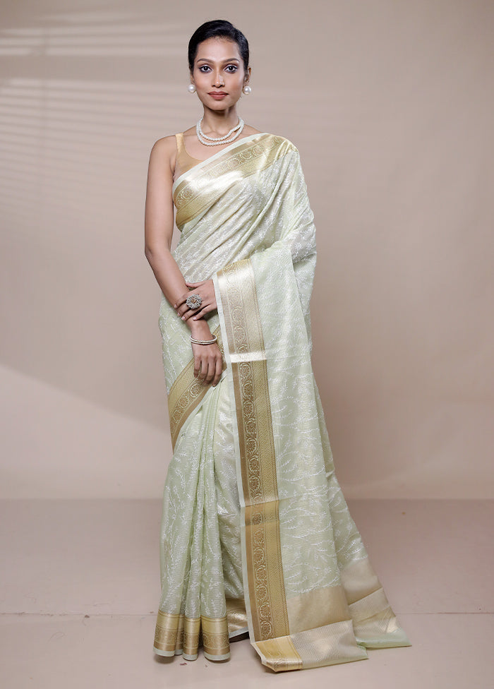 Green Kota Cotton Saree With Blouse Piece