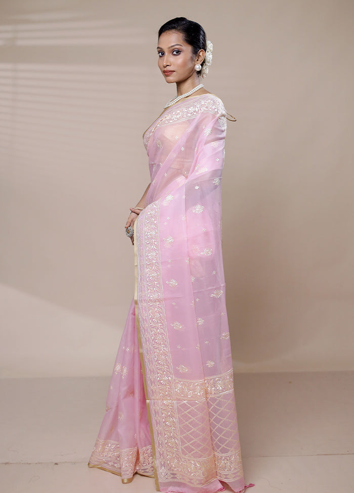 Pink Organza Saree With Blouse Piece