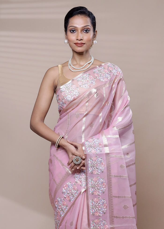 Pink Organza Saree With Blouse Piece