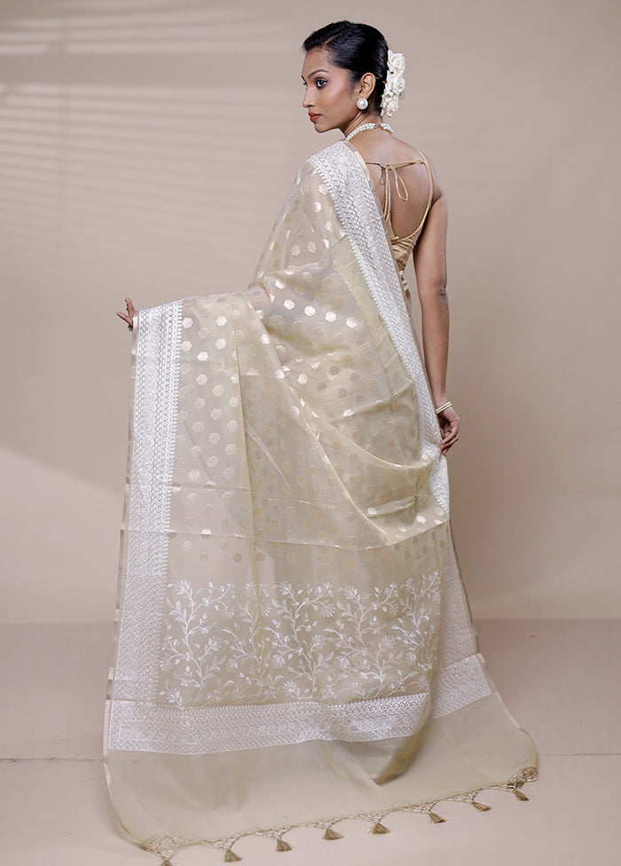 Cream Organza Saree With Blouse Piece