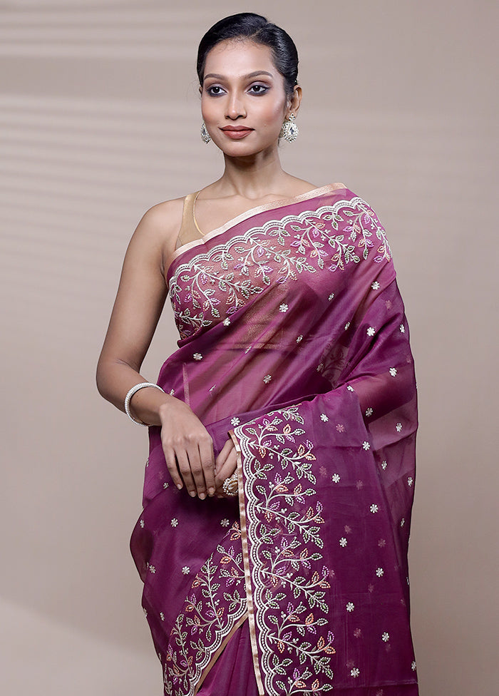 Purple Organza Saree With Blouse Piece