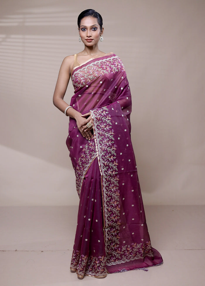 Purple Organza Saree With Blouse Piece