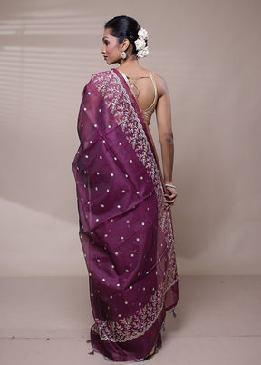 Purple Organza Saree With Blouse Piece