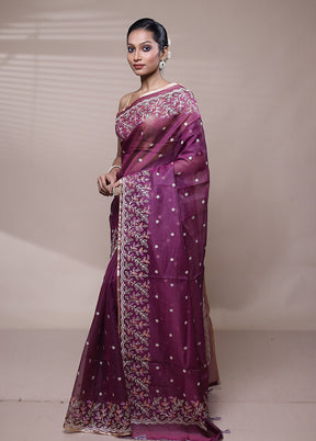 Purple Organza Saree With Blouse Piece