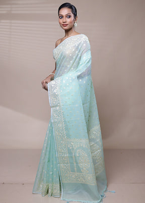 Blue Organza Saree With Blouse Piece