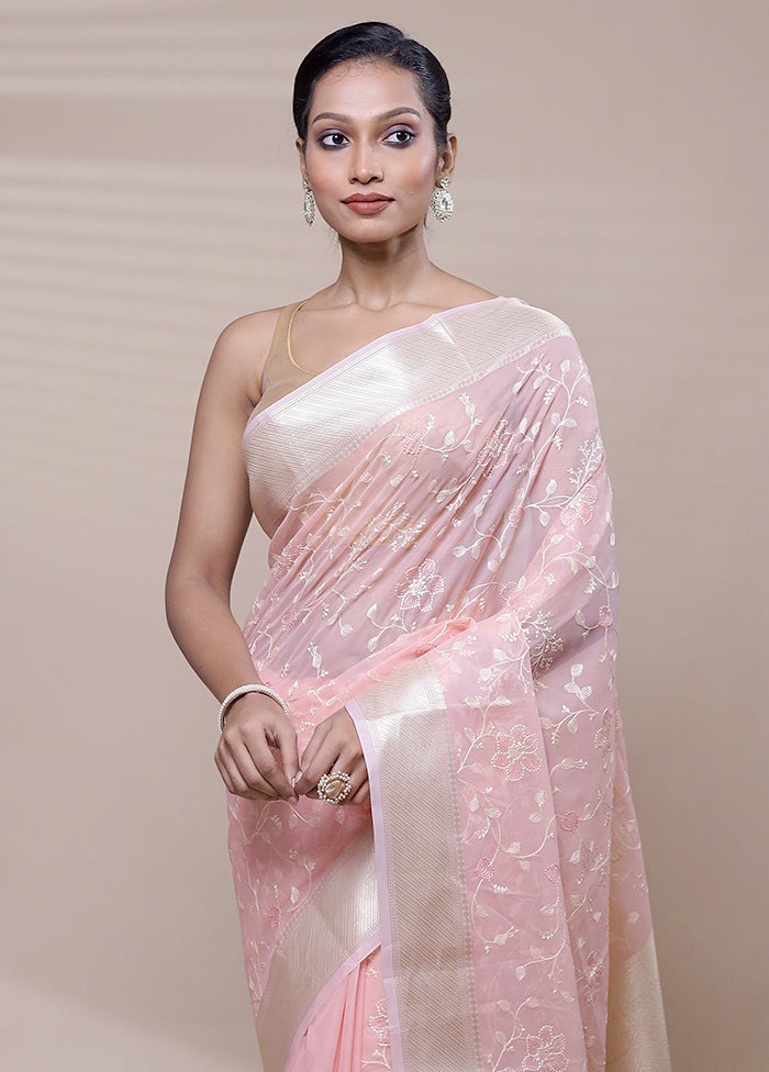 Pink Organza Saree With Blouse Piece