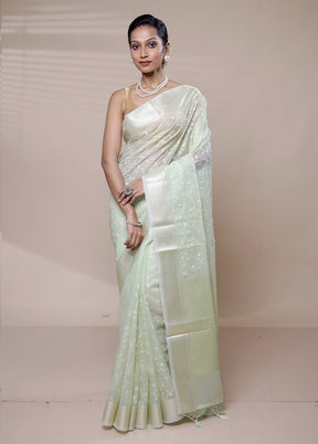 Green Organza Saree With Blouse Piece