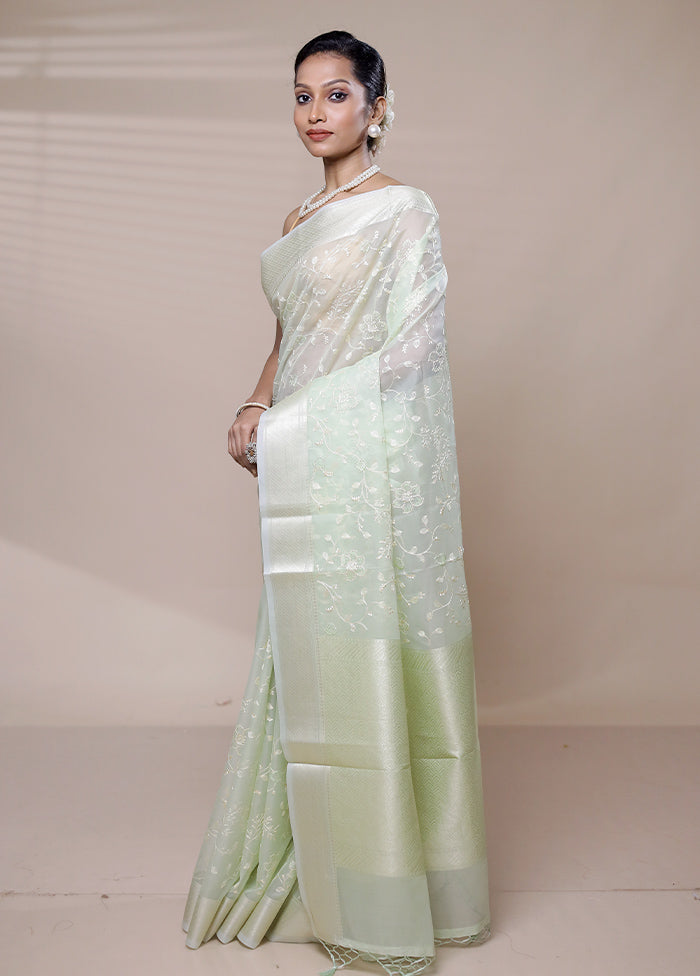 Green Organza Saree With Blouse Piece