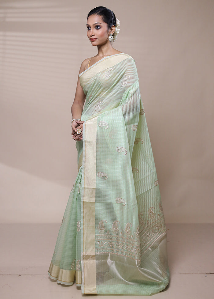 Green Organza Saree With Blouse Piece