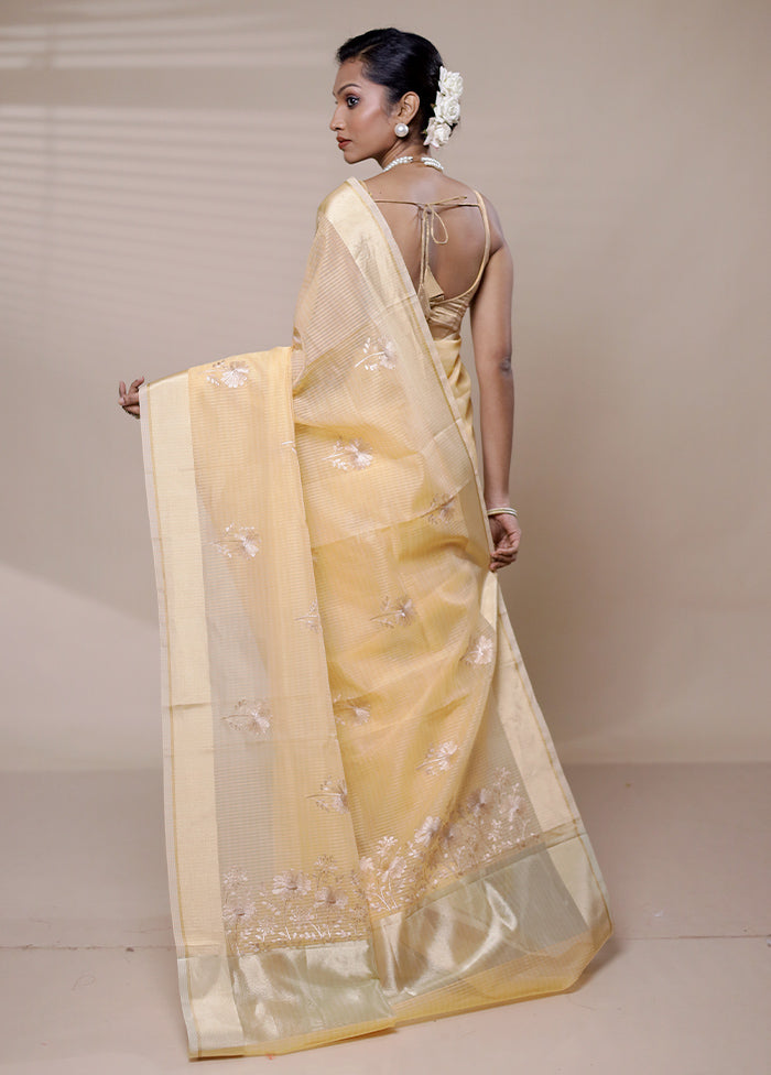 Cream Organza Saree With Blouse Piece