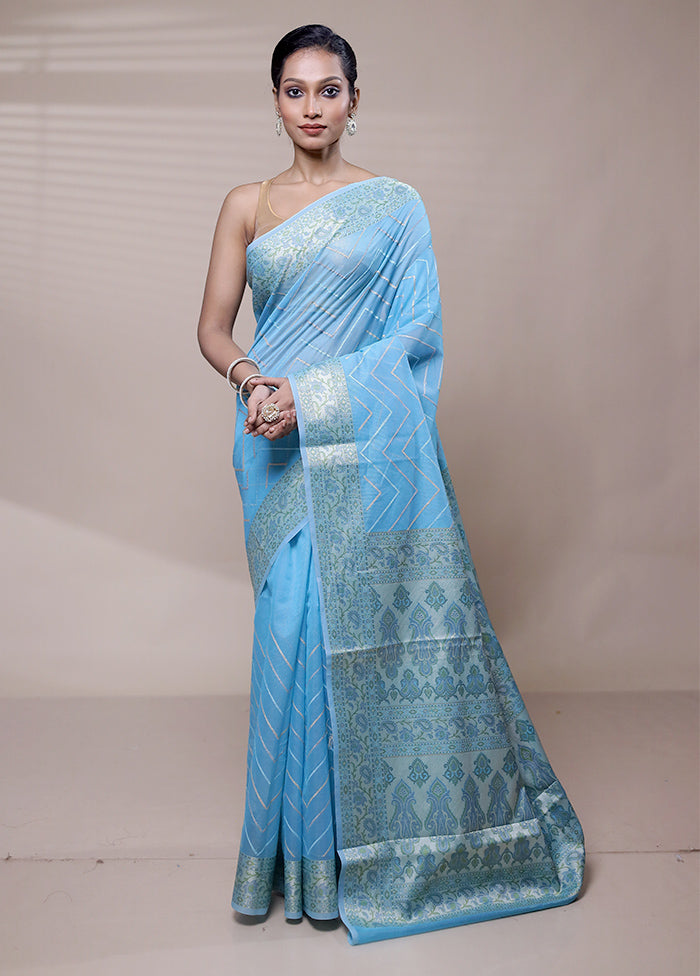 Blue Organza Saree With Blouse Piece