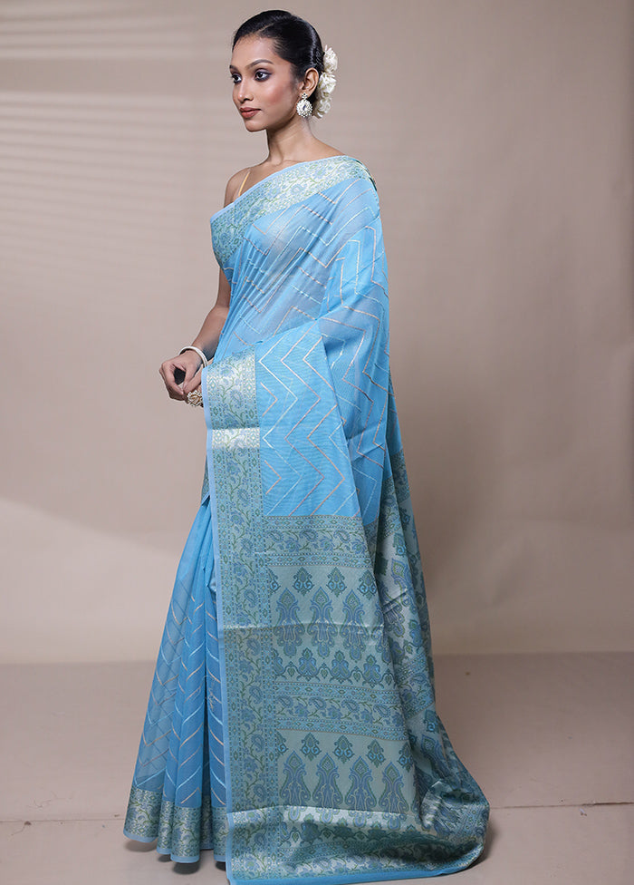 Blue Organza Saree With Blouse Piece