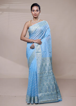 Blue Organza Saree With Blouse Piece