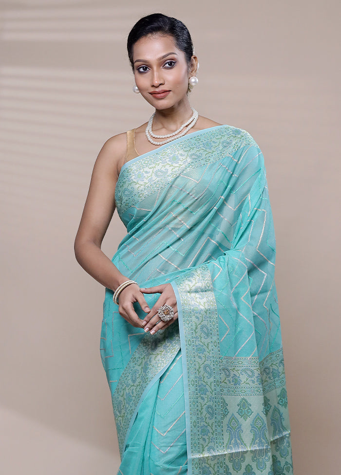 Blue Organza Saree With Blouse Piece