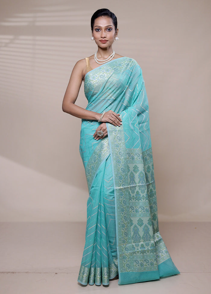 Blue Organza Saree With Blouse Piece