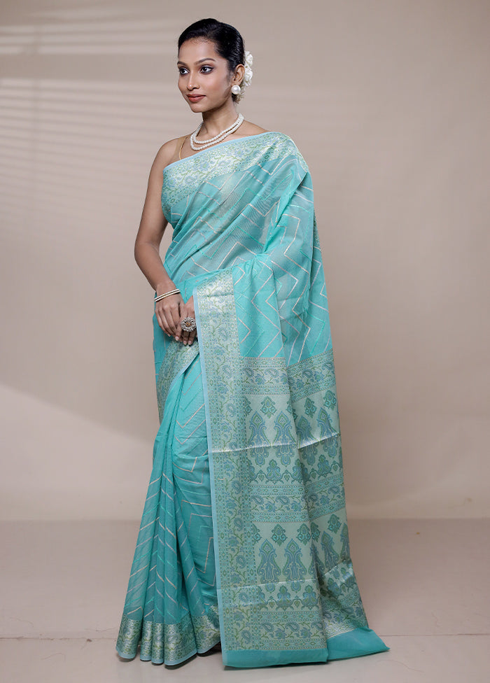 Blue Organza Saree With Blouse Piece